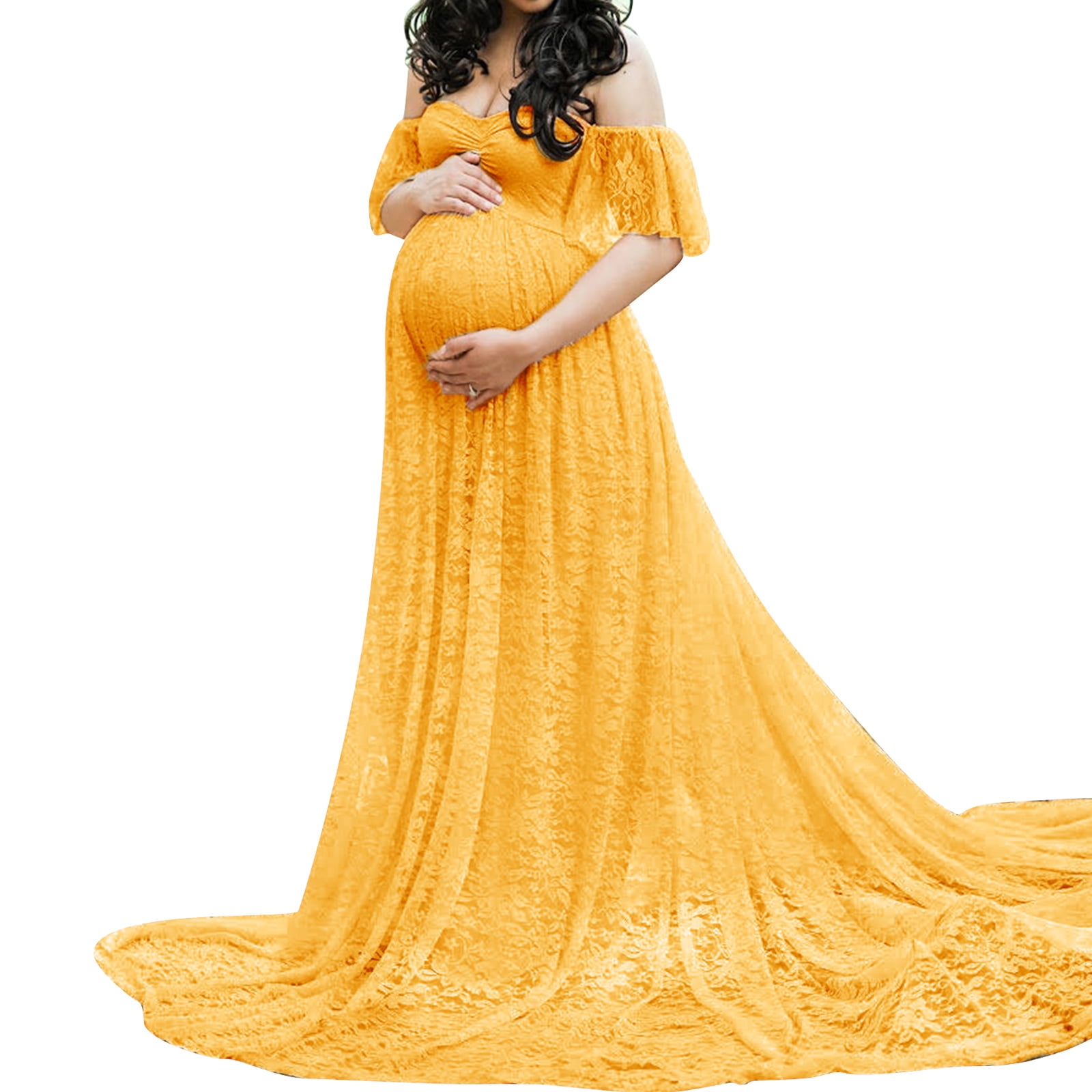 Women's Maternity Dress Off Shoulder Lace Maxi Dress Elegant Baby Shower  Photography Dress - Walmart.com